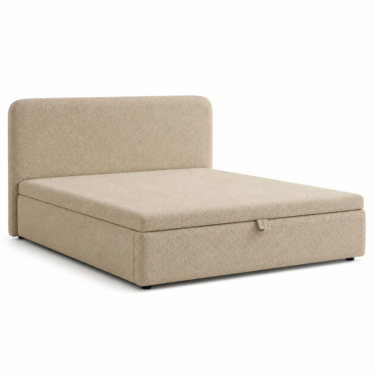 Lit coffre contemporain en bouclette coloris beige 160x200 cm