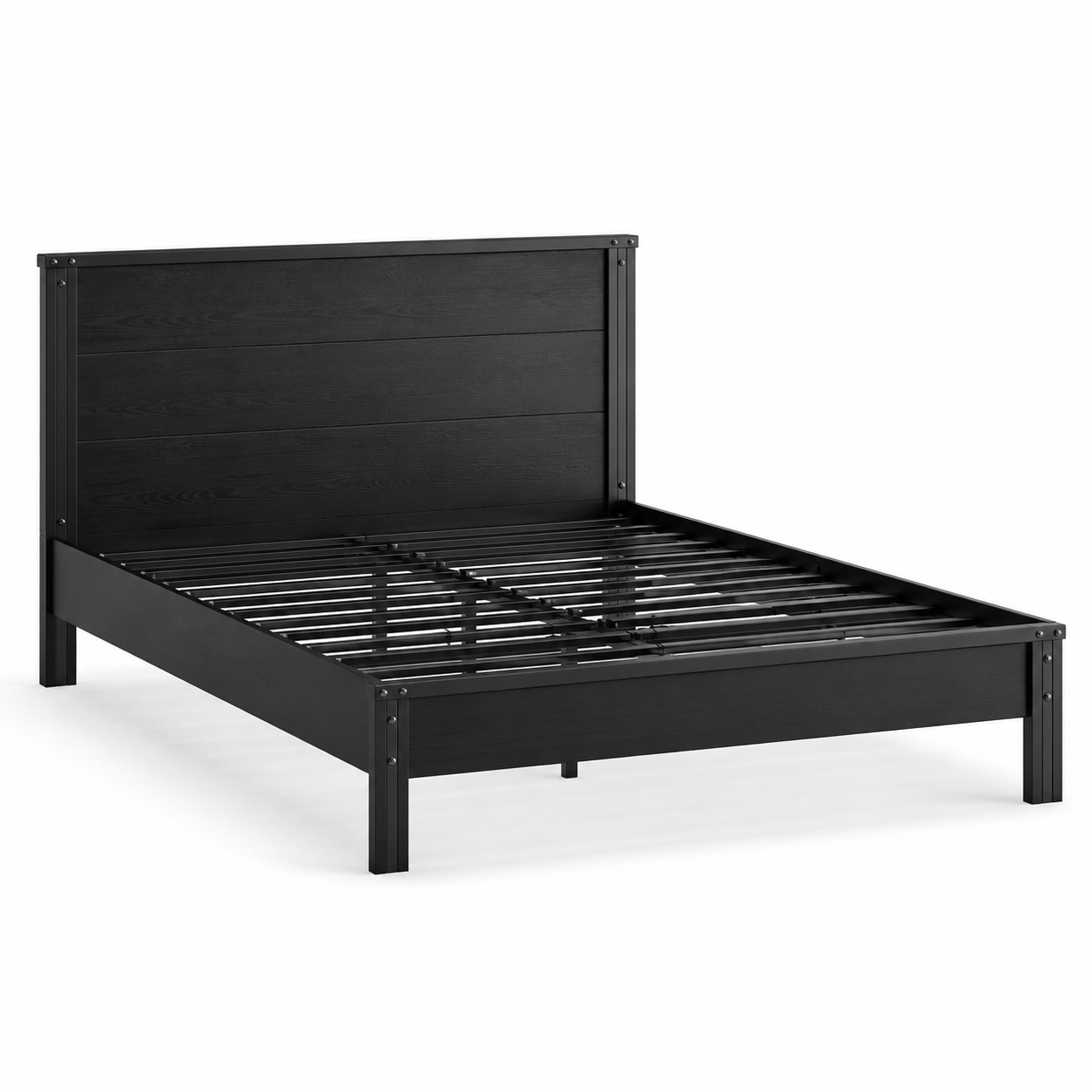 Lit plateforme de style industriel en bois coloris noir mat 140x190 cm
