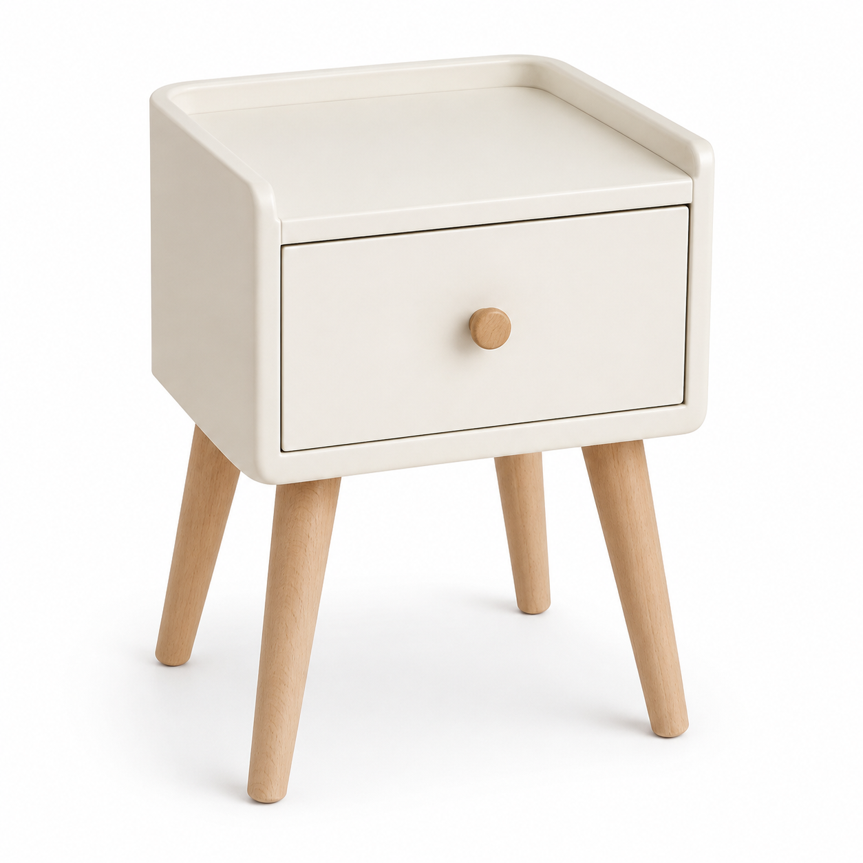 Table de chevet scandinave coloris blanc cassé avec tiroir 38x34x52 cm