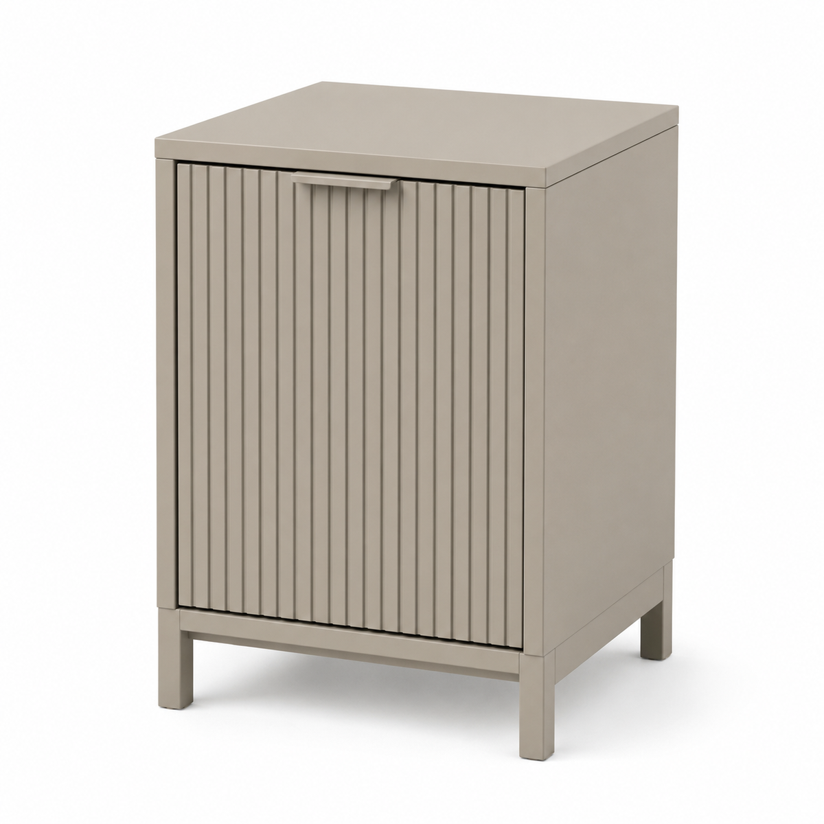 Table de chevet minimaliste coloris greige à porte rainurée 40x35x50 cm