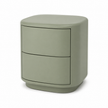 Table de chevet arrondie coloris vert sauge avec deux tiroirs 45x40x54 cm