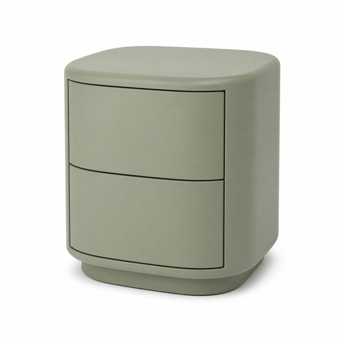 Table de chevet arrondie coloris vert sauge avec deux tiroirs 45x40x54 cm