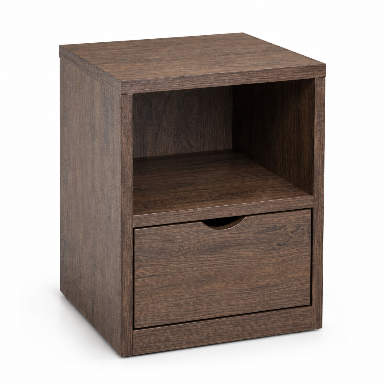 Table de chevet compacte effet chêne fumé avec niche 35x32x48 cm