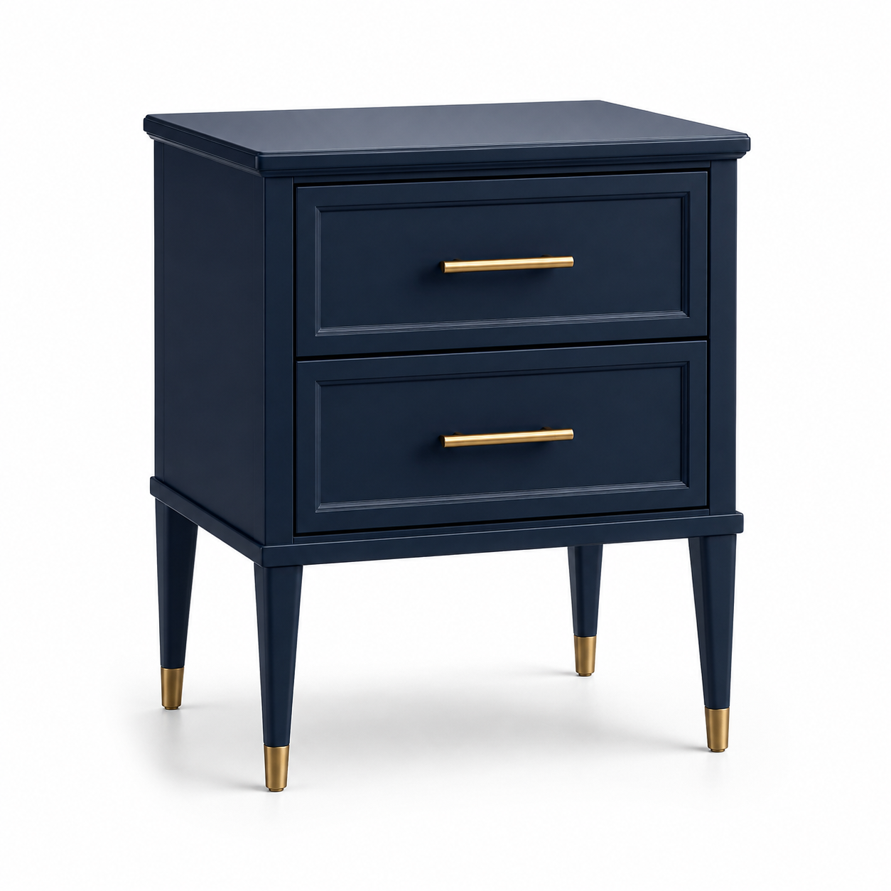 Table de chevet élégante coloris bleu nuit avec détail laiton 45x38x56 cm