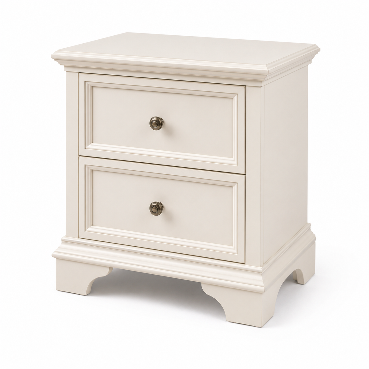 Table de chevet classique coloris ivoire avec moulures 46x38x58 cm