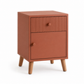Table de chevet design coloris terracotta avec façade cannelée 45x40x55 cm