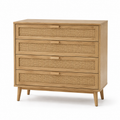 Commode bohème effet chêne naturel et cannage à quatre tiroirs 110x43x86 cm