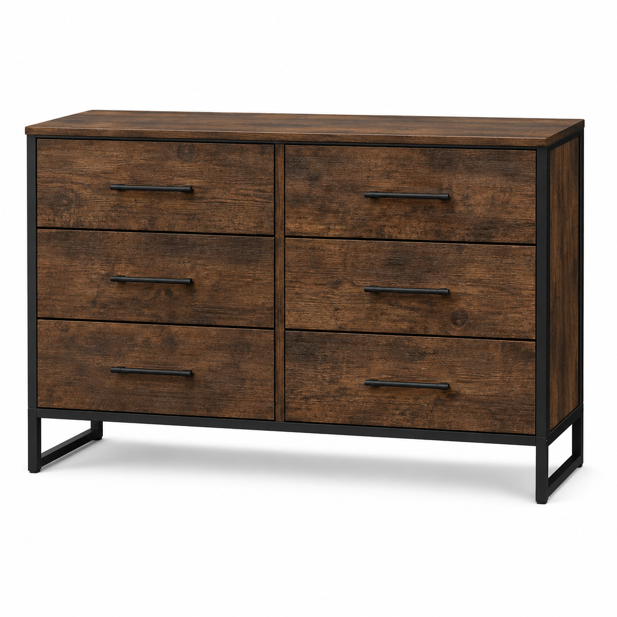 Commode industrielle effet chêne fumé et métal noir 120x42x84 cm