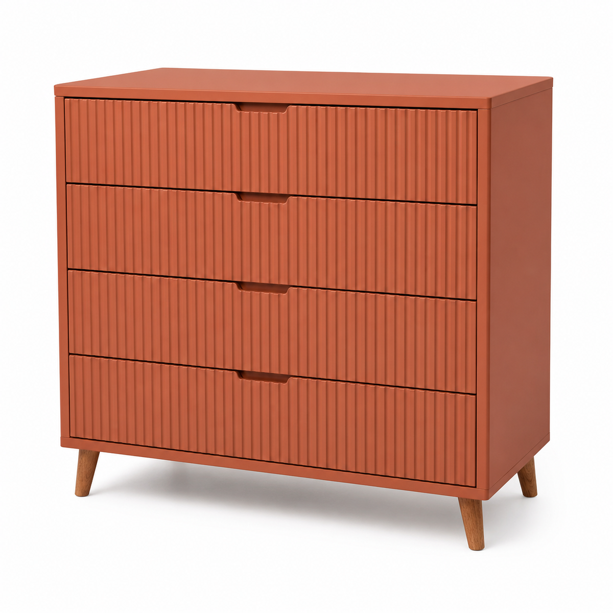 Commode aux façades cannelées coloris terracotta 100x44x85 cm