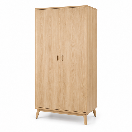 Armoire scandinave effet chêne clair à deux portes 100x55x190 cm