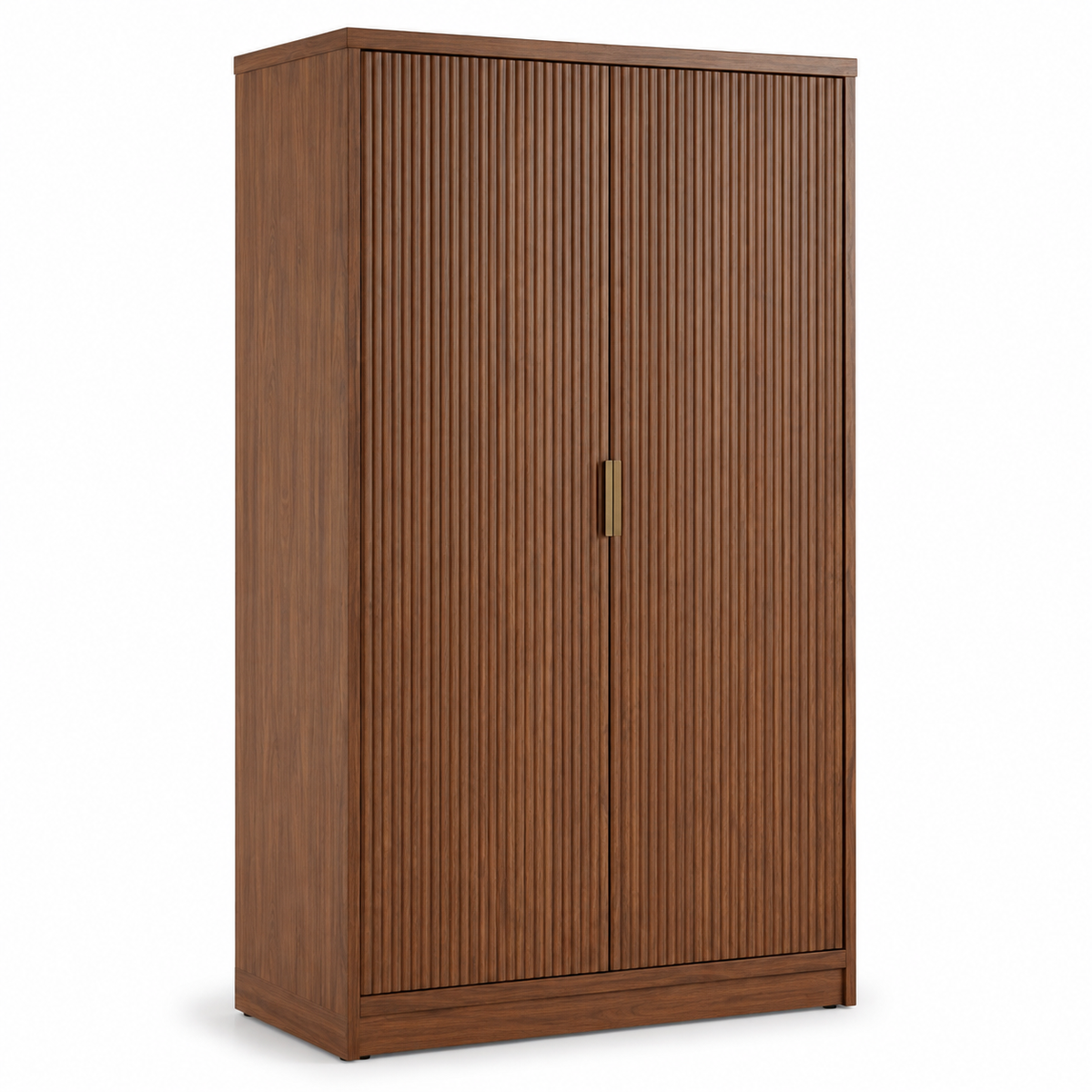Armoire Japandi effet noyer à portes rainurées 120x55x195 cm