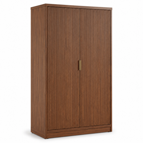 Armoire Japandi effet noyer à portes rainurées 120x55x195 cm