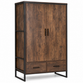 Armoire industrielle effet bois brun et métal noir 120x55x190 cm