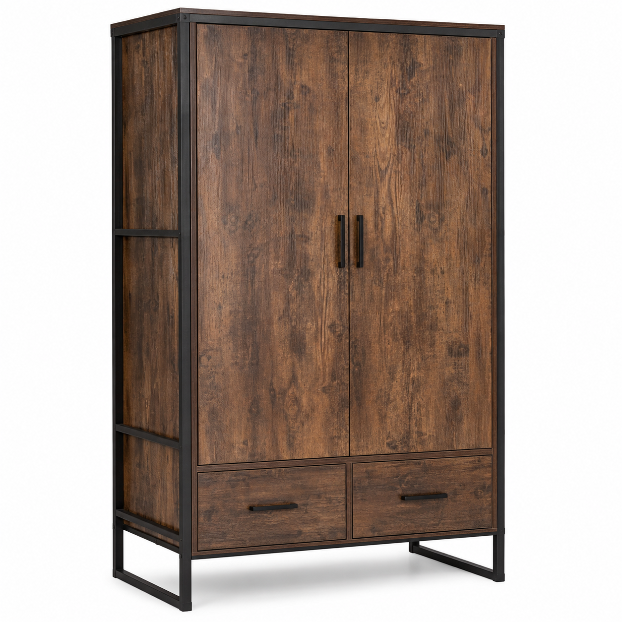 Armoire industrielle effet bois brun et métal noir 120x55x190 cm