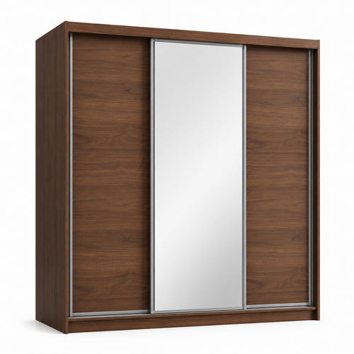 Armoire coulissante effet noyer et miroir 200x62x215 cm