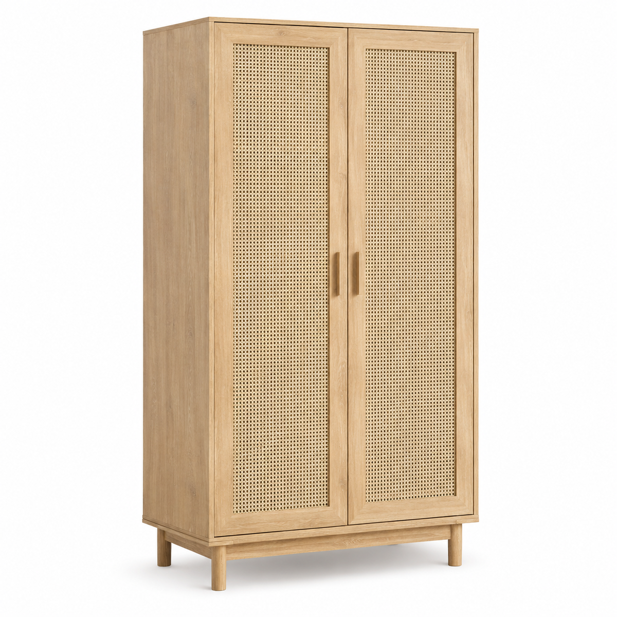 Armoire bohème effet chêne clair et cannage à deux portes 115x55x192 cm