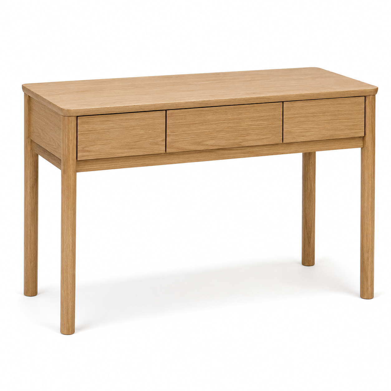 Coiffeuse Japandi effet chêne naturel avec trois tiroirs 100x45x78 cm