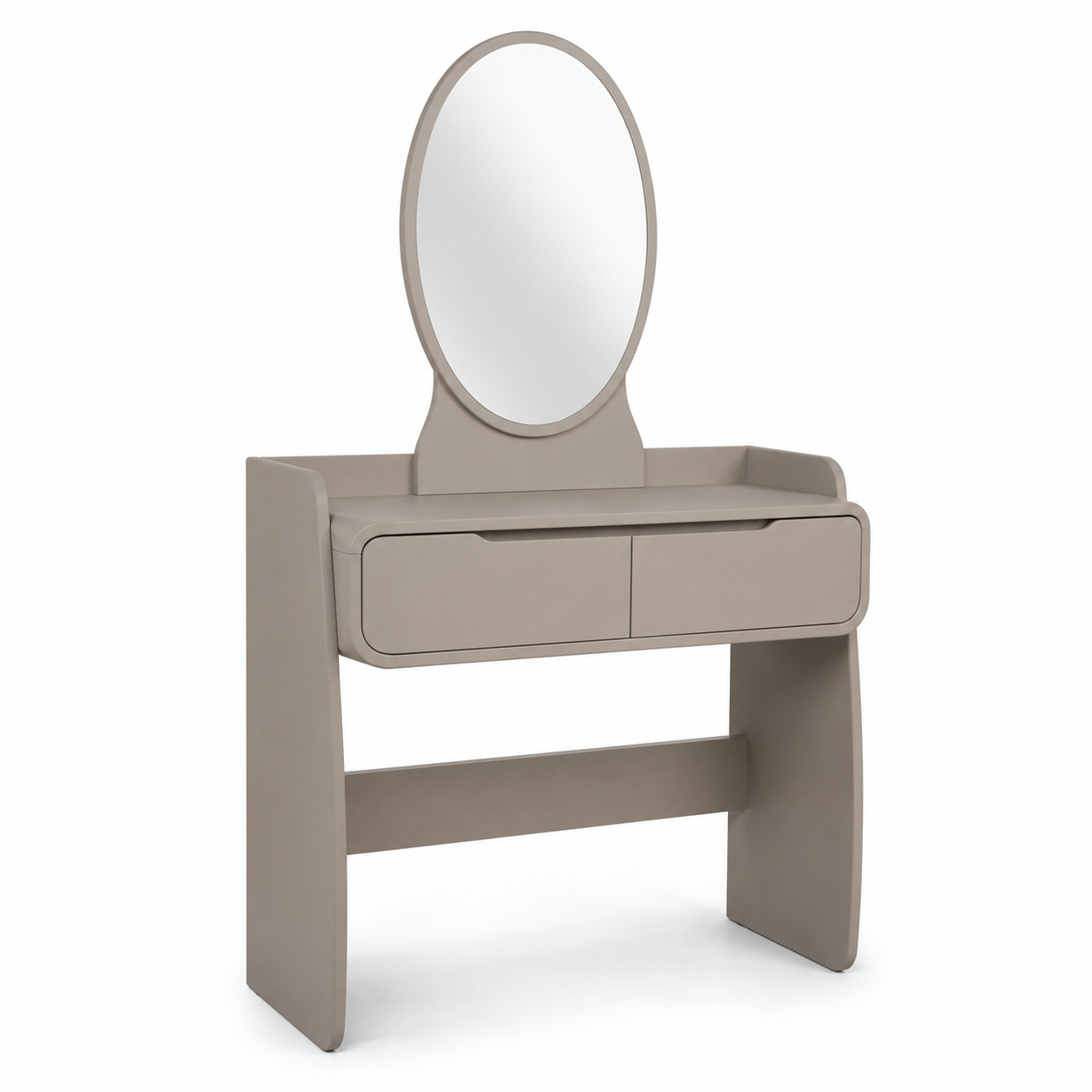 Coiffeuse contemporaine coloris greige avec miroir ovale 100x45x140 cm