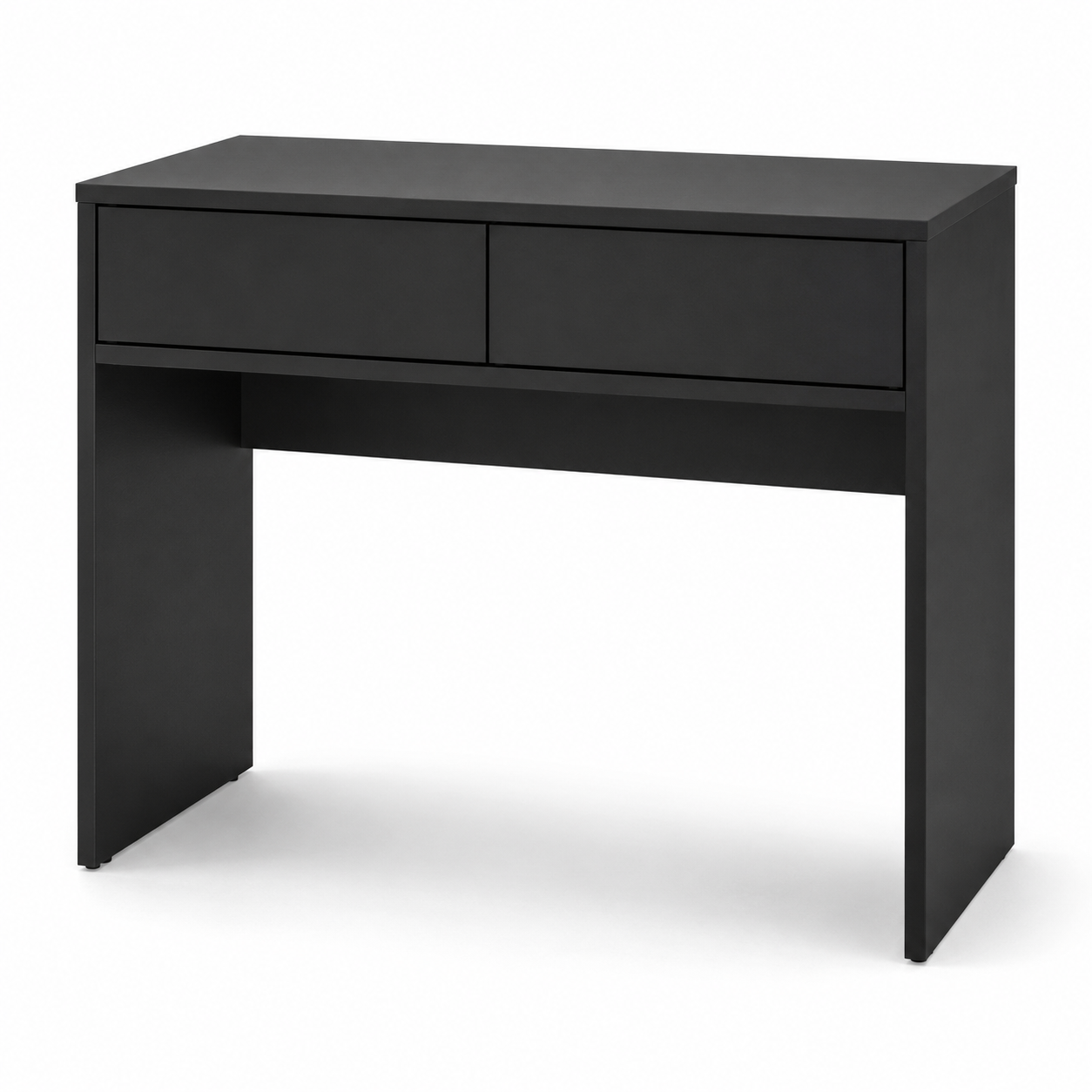 Coiffeuse minimaliste coloris noir mat à deux tiroirs 90x45x76 cm