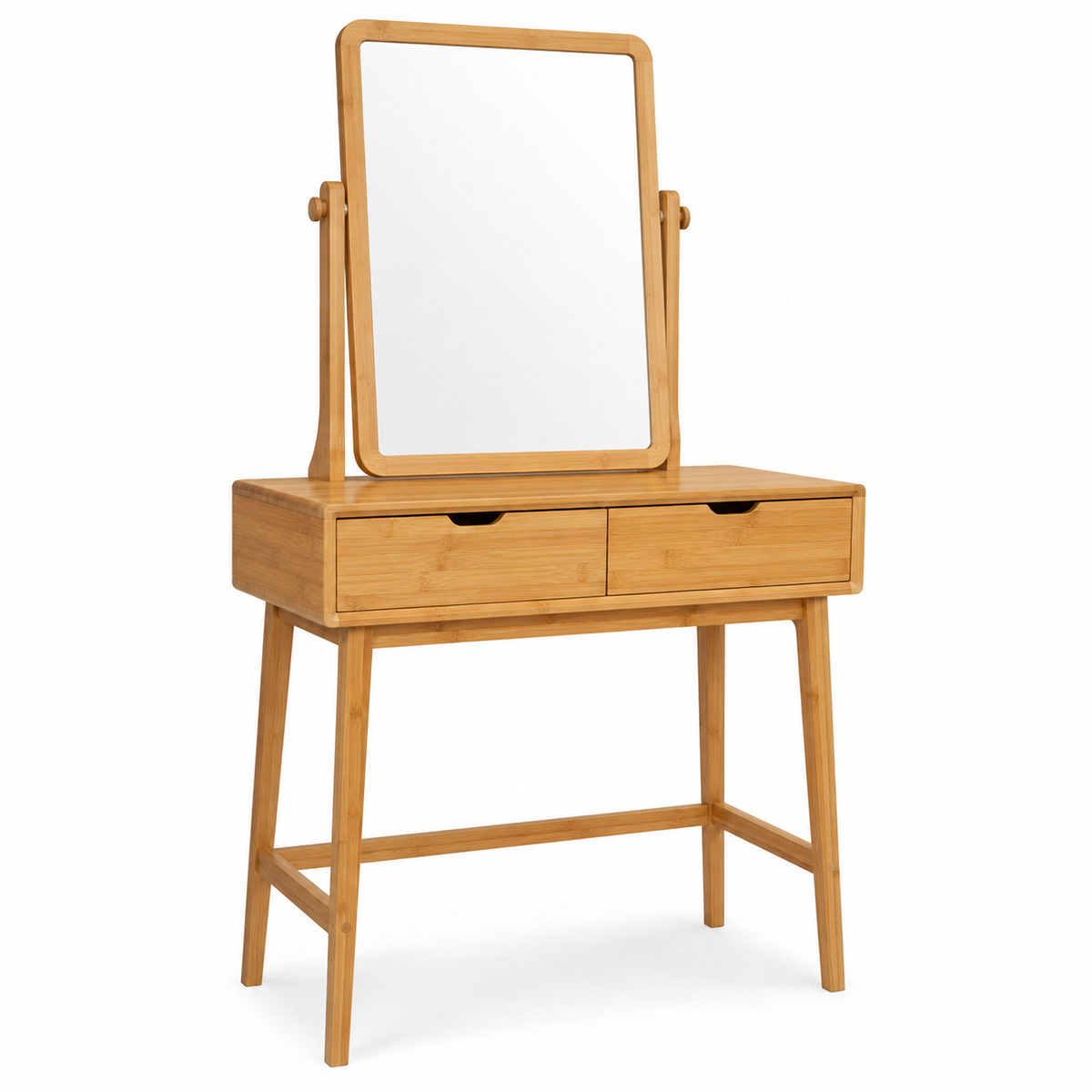 Coiffeuse naturelle en bambou avec miroir pivotant 85x42x132 cm