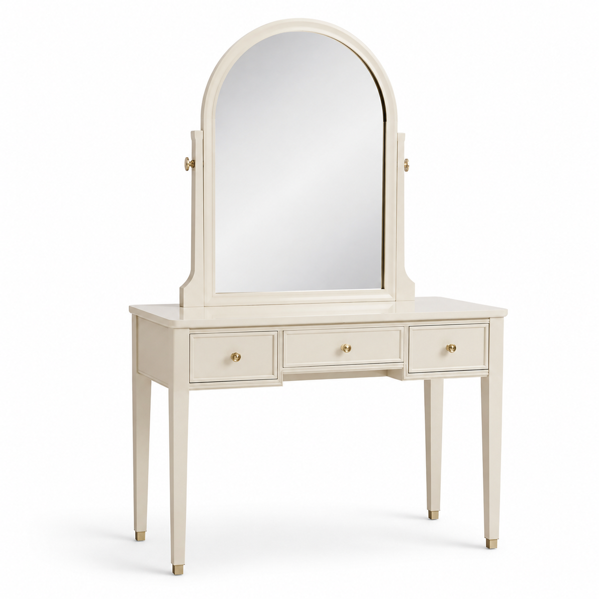Coiffeuse style hôtel coloris ivoire avec miroir en arche 105x45x148 cm